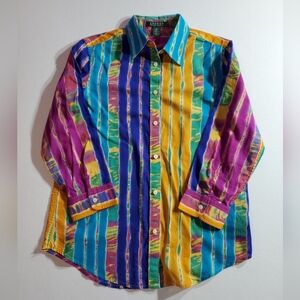 Lauren Ralph Lauren Multicolor Striped Button-Down — Teal, Purple, Yellow, Green